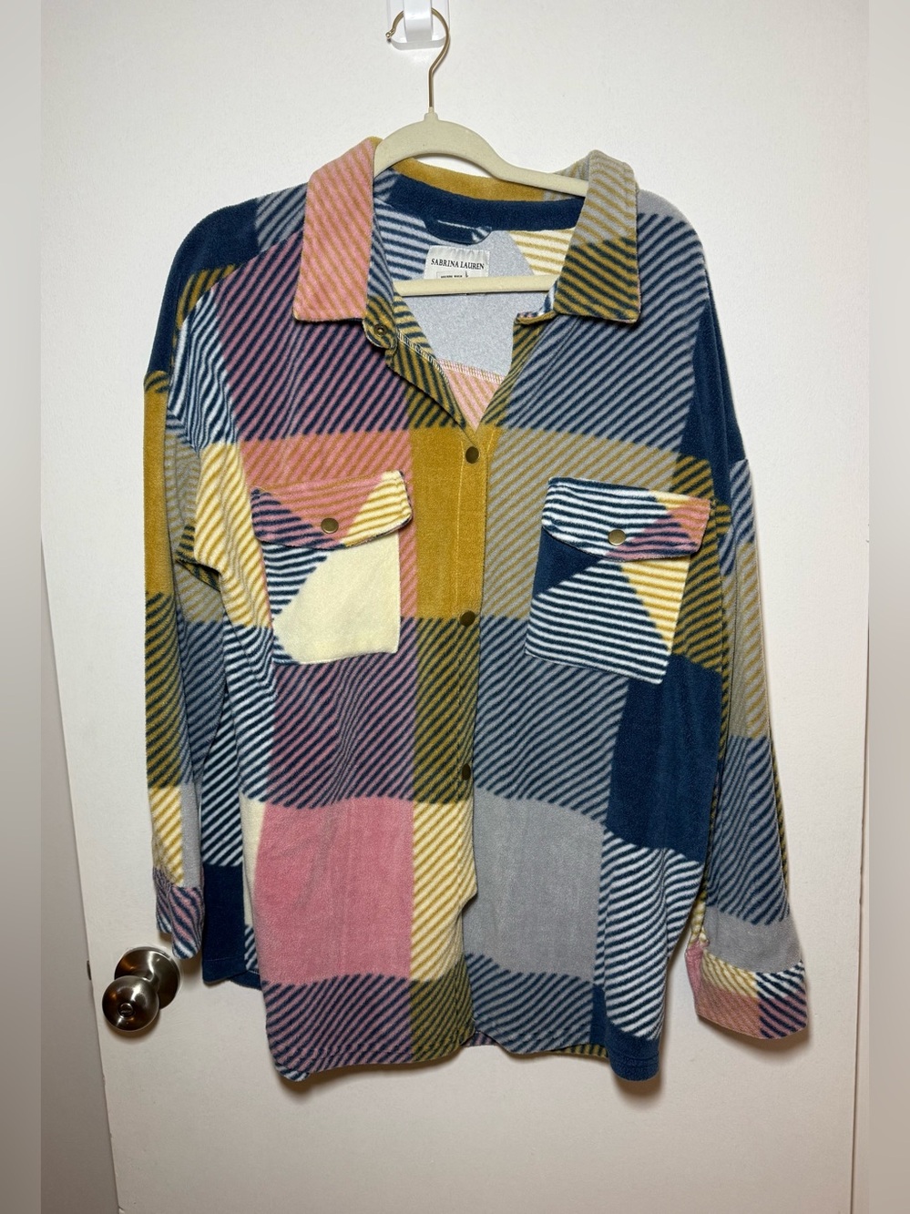 Sabrina Lauren Women's Plus 1X Multicolor Plaid Fleece Colorblock Fall Shacket